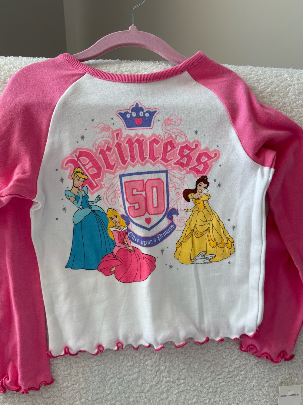 Disney Pink & White Princess Graphic Raglan Long Sleeve Tee